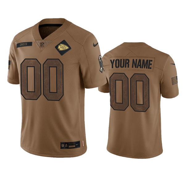 Mens Kansas City Chiefs Active Player Custom 2023 Brown Salute To Service Limited Football Stitched Jersey